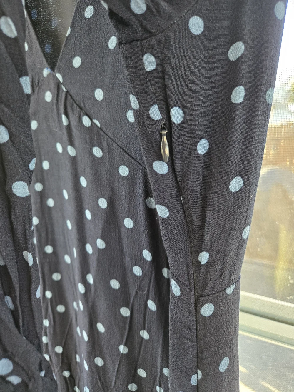 Zara Navy Polka Dot Puff Shoulder Midi Dress Women's Large - Picture 12 of 13